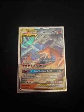 Pokemon Reshiram & Charizard GX Card - Gold and Orange Holographic